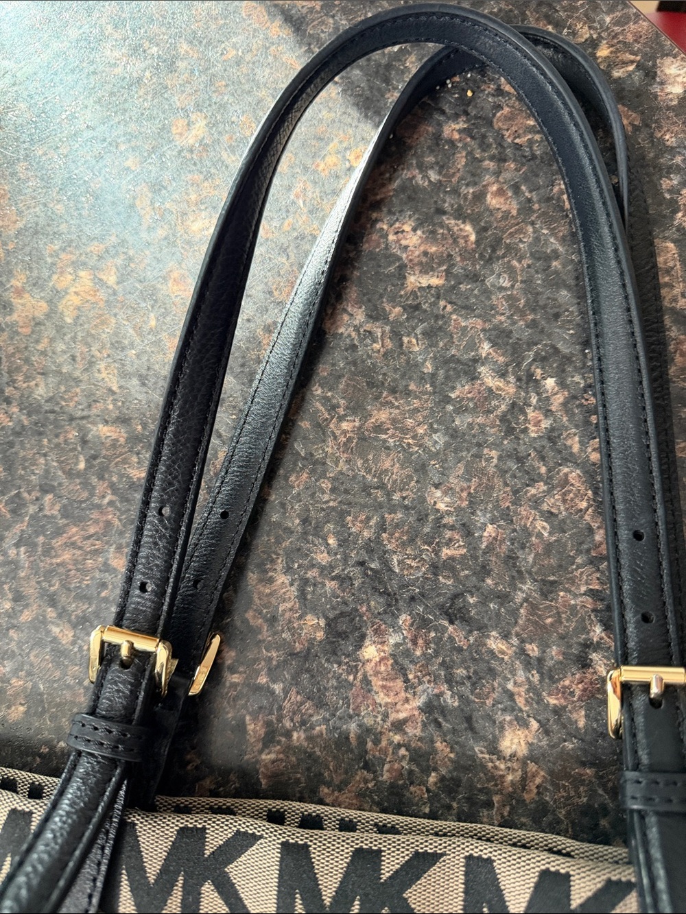 Michael Kors Black MK Monogram Canvas Tote with Tan Background - Picture 3 of 6
